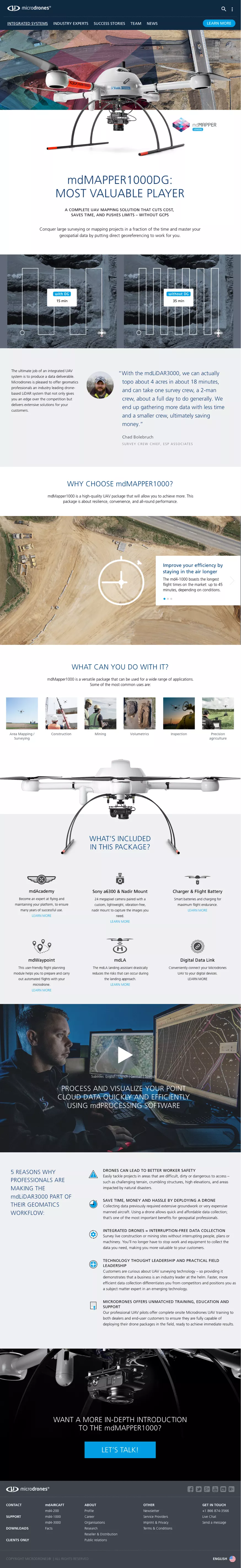 Screenshot der Microdrones Website mit dem Design von SOFA53NEUN