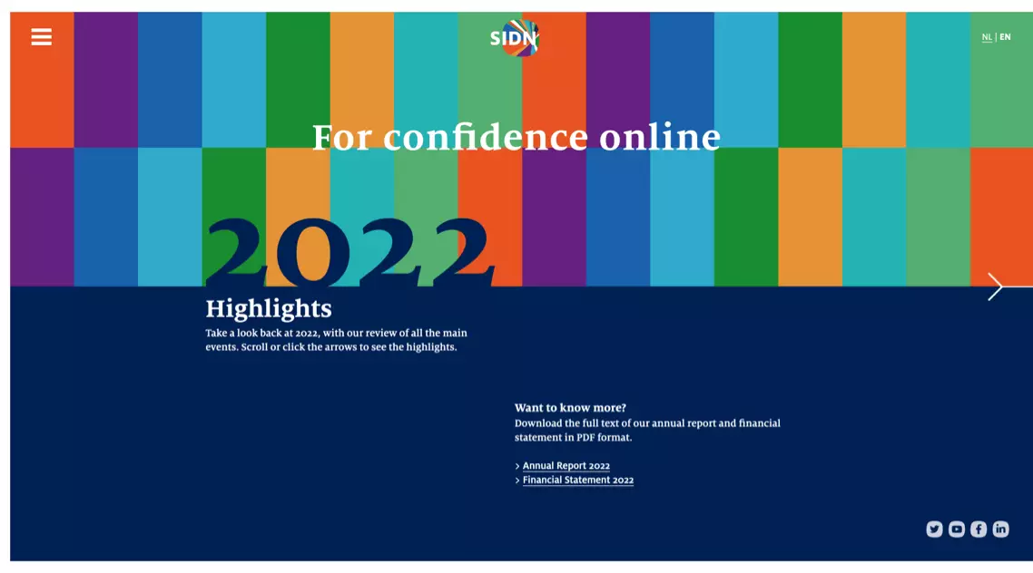Titel-Screenshot mit Ausschnitt der Website "SIDN Jaarverslag 2022"