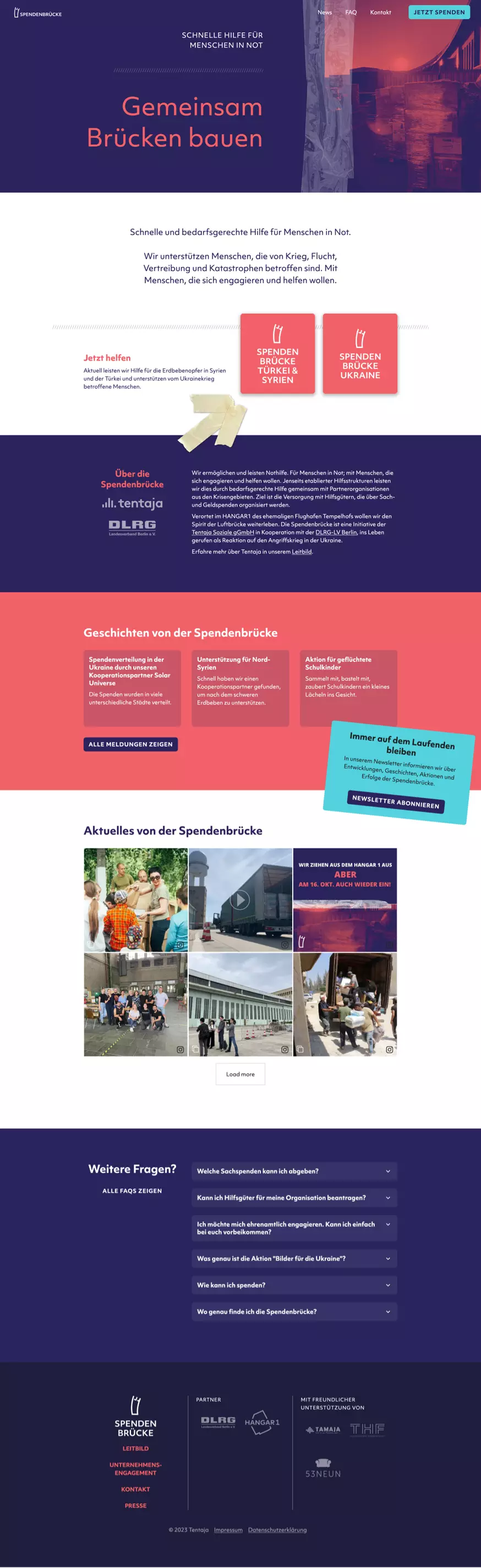 Screenshot der Spendenbrücke Website mit dem Design von SOFA53NEUN