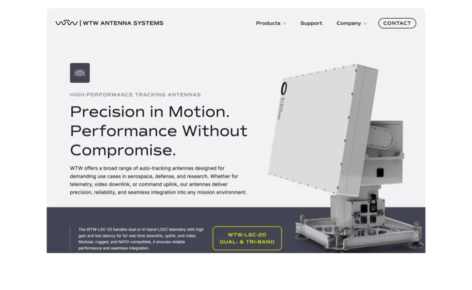 Responsive Ansicht der WTW-Website (Desktop)