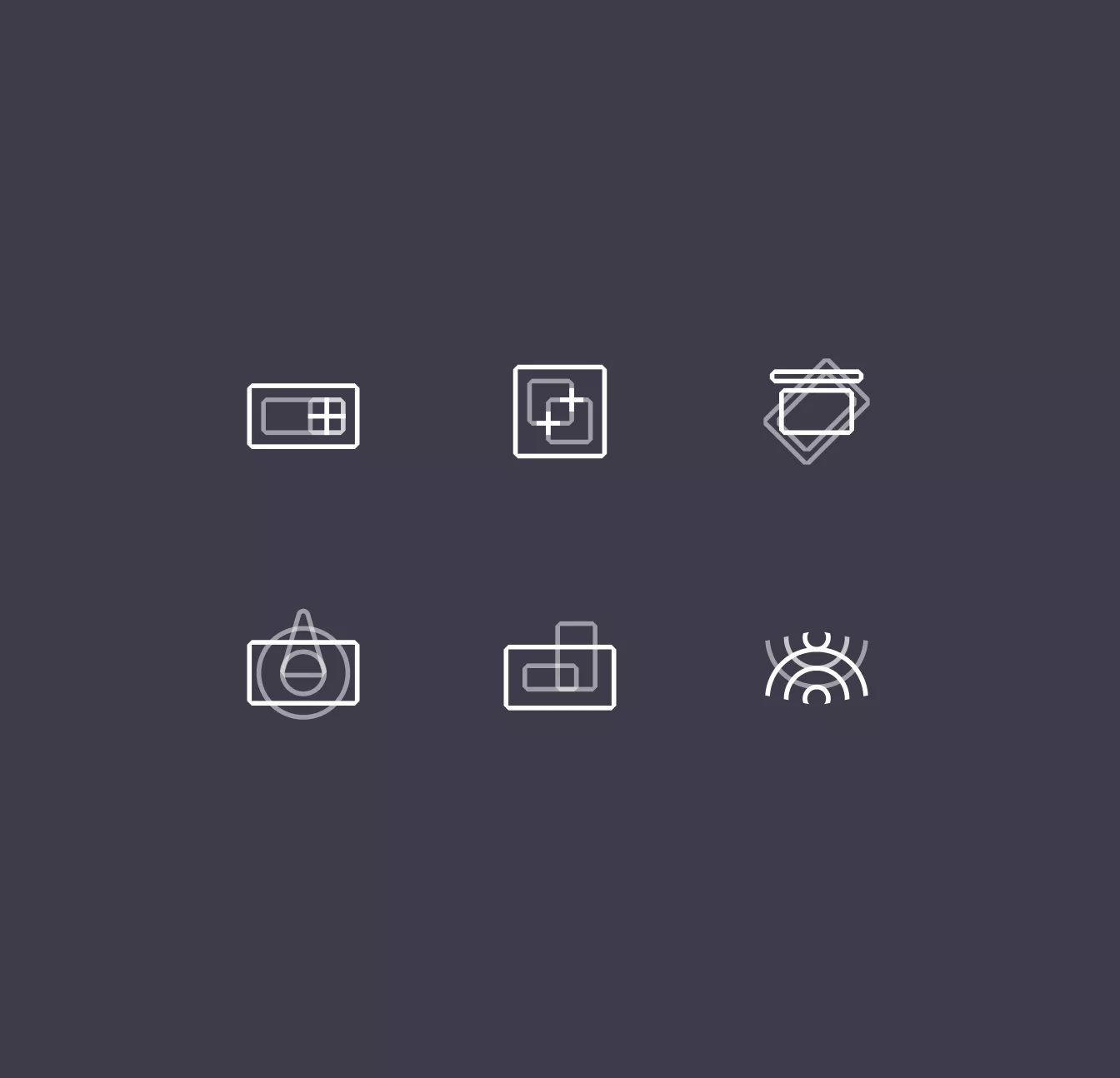 6 Icons, die verschiedene WTW-Produktbereiche und Leistungen visualisieren